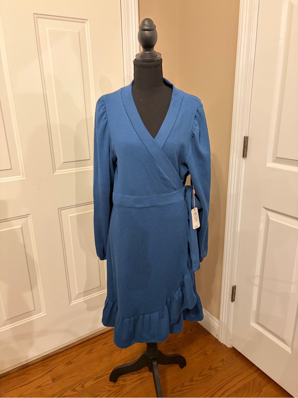 Simply Southern Blue Wrap Knit Midi Dress with Ruffle Hem